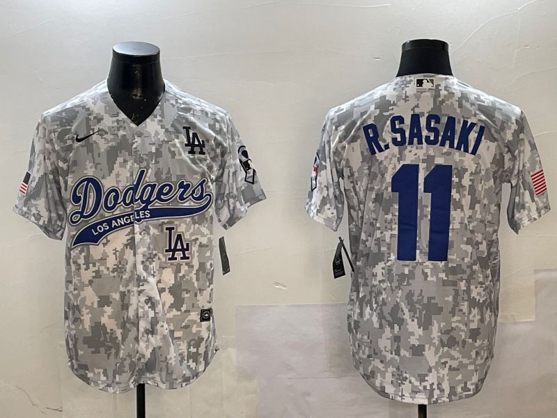 Men Los Angeles Dodgers #11 R.Sasaki Camo Jointly Name Game 2025 Nike MLB Jersey style 3